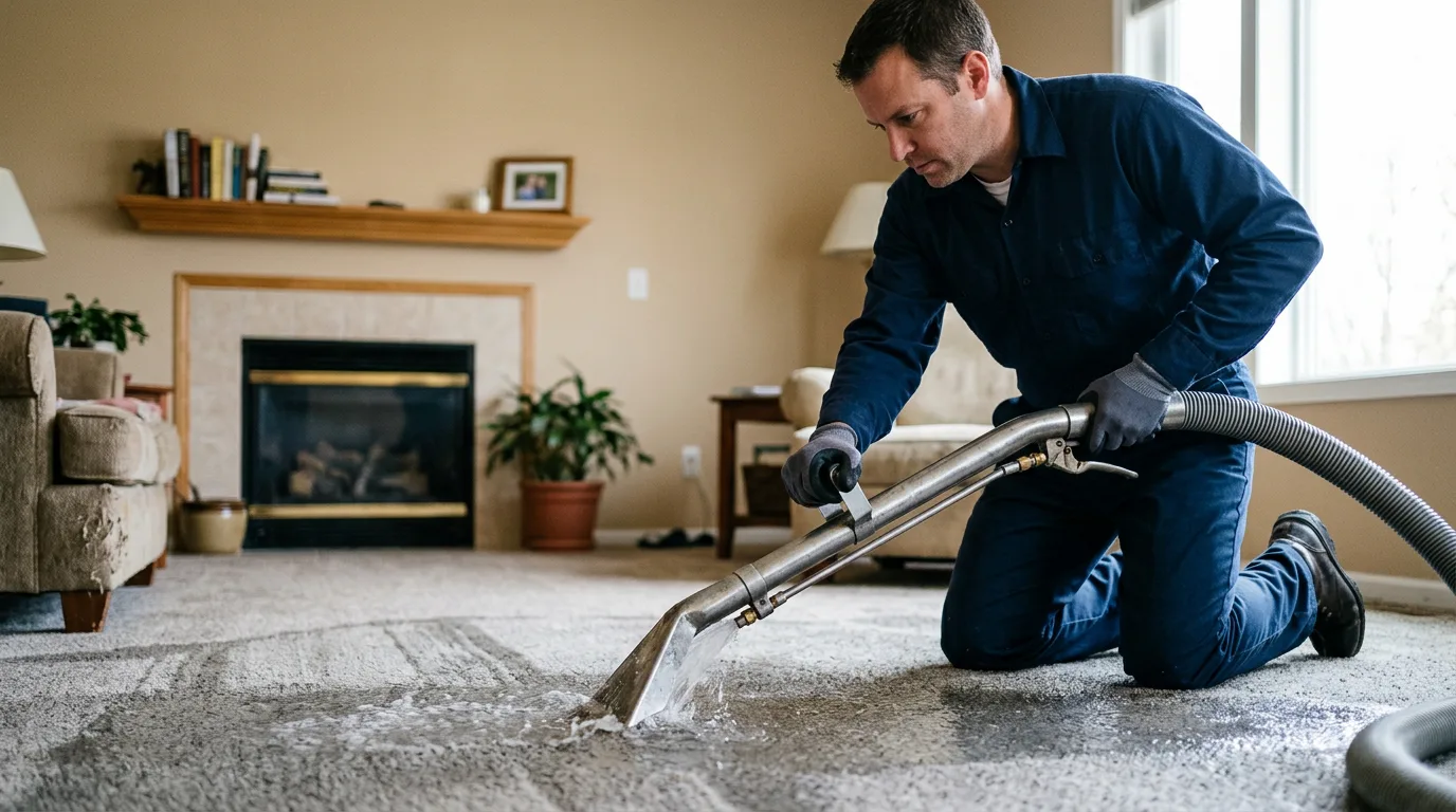 Water damage restoration technician working near Hillsdale, NJ